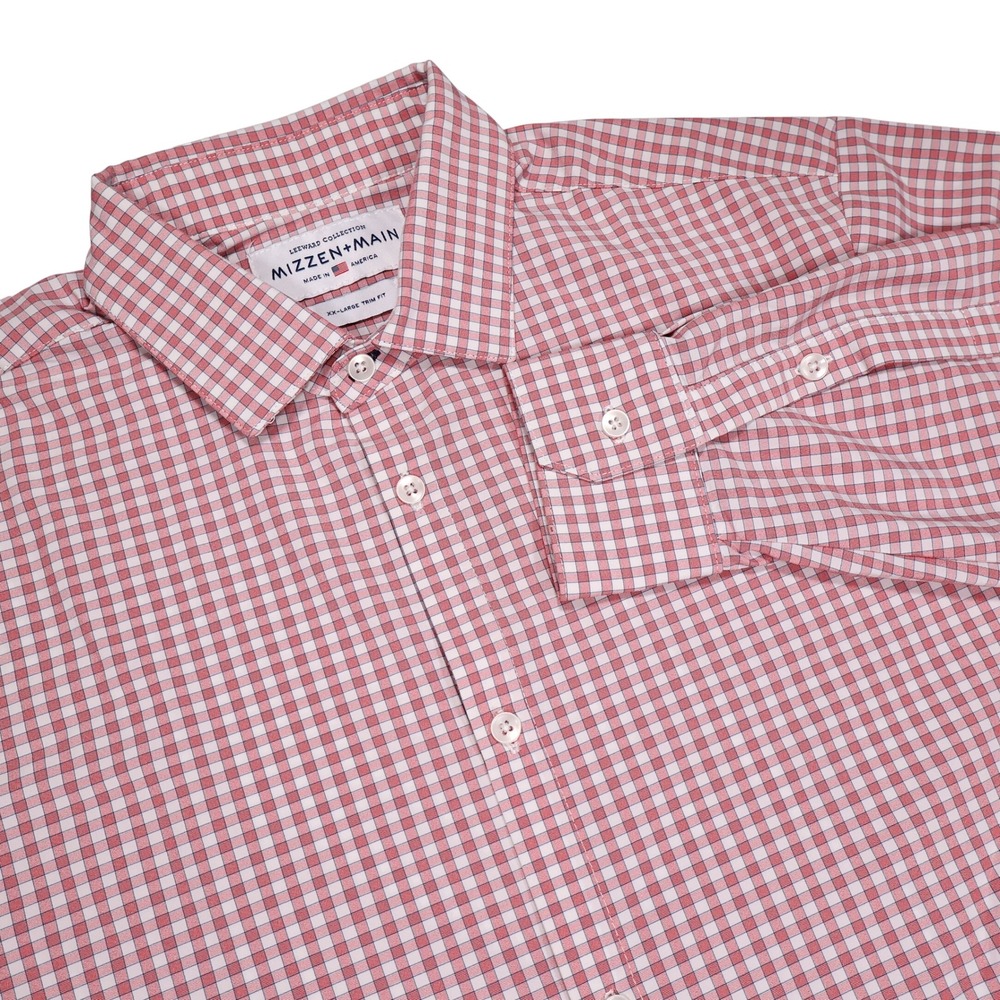 MIZZEN+MAIN Men's XXL Red Gingham Leeward Collection Trim Fit Dress Shirt USA